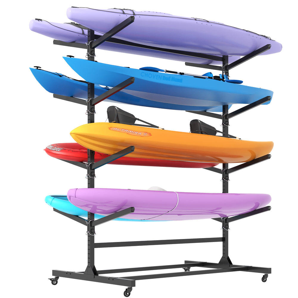 English Elm 82"h Freestanding Steel Kayak Storage Rack Holds 8 Boards with Locking Wheels T2398P313238