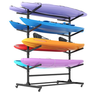 English Elm 82"h Freestanding Steel Kayak Storage Rack Holds 8 Boards with Locking Wheels T2398P313238