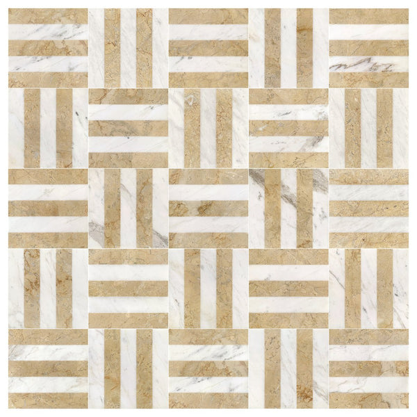 English Elm 12*12 Waterjet Marble Tiles - Luxurious White & Gold Polished Design For Elegant Floors & Walls W1696P262346
