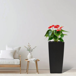 English Elm Pack of 2 Tall Square Faux Rattan Outdoor Planters with Auto Watering Patio Porch Set Black W3213P311468