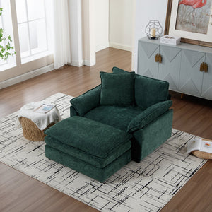English Elm 44.5" Oversized Club Chair with Ottoman Chenille Upholstered Solid Wood Reading Seat Green W3244S00007