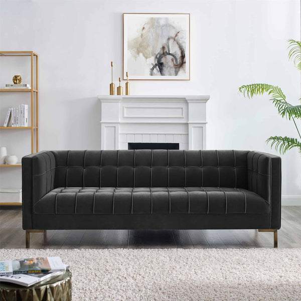 English Elm Steve Silver - Isaac Velvet Channel Stitch Sofa in Moonlight Gray — Plush Foam & Sinuous Springs, 850 lb Capacity B081P157389