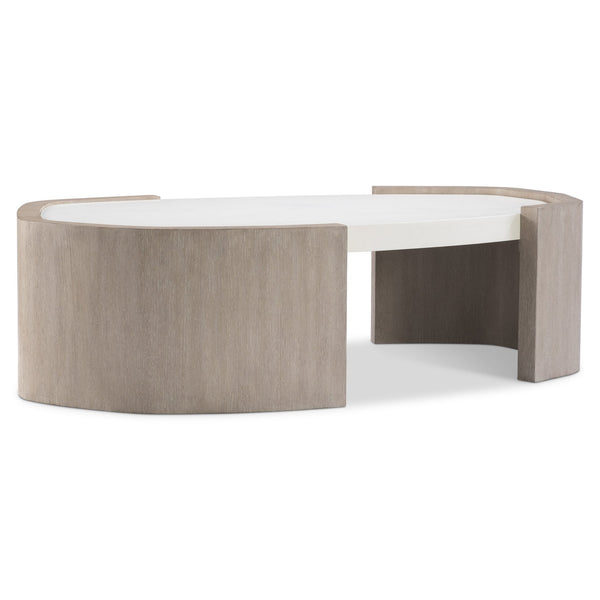 Bernhardt Bernhardt Weston Sculptural Cocktail Table In Light Fossil Top With Tawny Oak Cradling Panels, 57" 527017