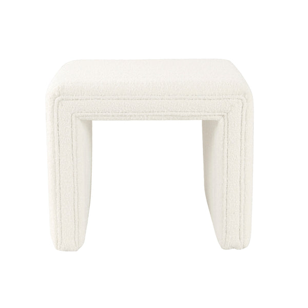 English Elm Ada Channel Tufted Faux Leather Footstool Ottoman Mid-century Square Accent Seat Cream B056P412629