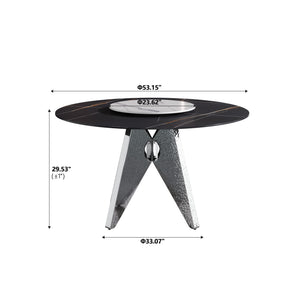 English Elm 53" Round Marble Dining Table - Elegant Sintered Stone Top With Stainless Steel Base For 6 People W1535S00388