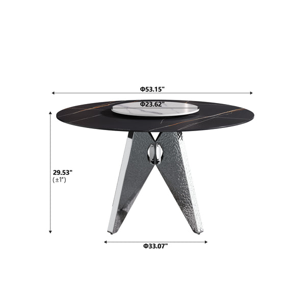 English Elm 53" Round Marble Dining Table - Elegant Sintered Stone Top With Stainless Steel Base For 6 People W1535S00388