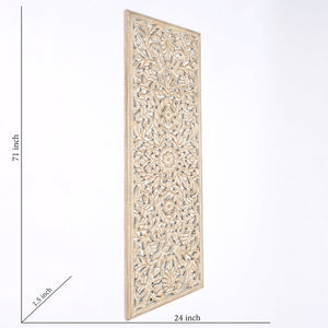 English Elm Wooden Mandala Wall Panel Hand Carved Floral Relief with Mirror Inlays Entryway Accent B346P353977