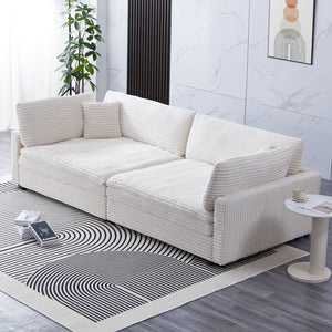 English Elm The 112-inch Corduroy Sofa in Beige with Two Pillows, Solid Wood Frame, S-Spring Comfort for 4-seat Living Room W3371S00006