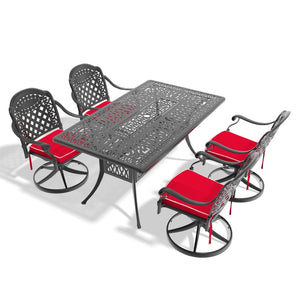 English Elm 5-Piece All-Weather Cast Aluminum Dining Set With 4 Swivel Chairs & Rectangular Table For Outdoor Fun P2 W1710S00315-GIGA
