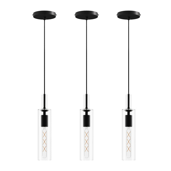 English Elm 3 Black Pendant Lights Set Modern Adjustable Glass Shades for Kitchen Island Dining Living Room PMID W2312P375007