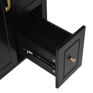 English Elm 24-Inch Bathroom Vanity with Ceramic Sink, Soft-Close Door & Drawers, Gold Handles, Durable Wood Elegance Black N729P192078B