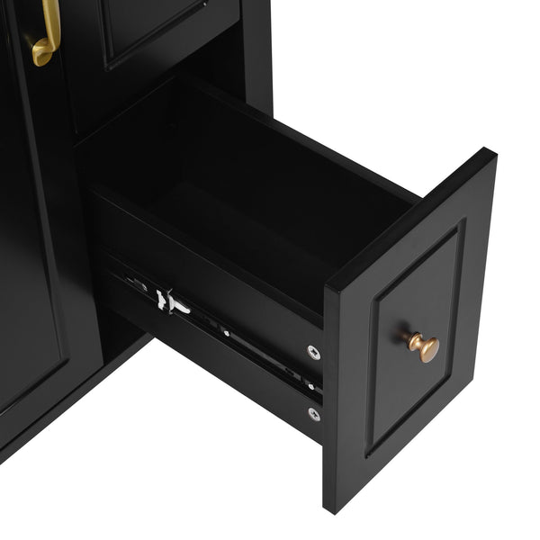English Elm 24-Inch Bathroom Vanity with Ceramic Sink, Soft-Close Door & Drawers, Gold Handles, Durable Wood Elegance Black N729P192078B