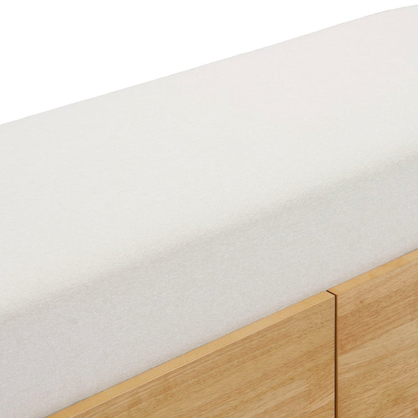English Elm Upholstered Storage Bench with Pe Rattan Panels Oak Rubberwood Legs Boho Accent N757P257636I