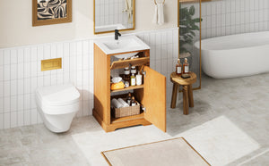 English Elm 20" Pine Wood Grain Bathroom Vanity with Ceramic Sink and Soft Close Cabinet Door N710P299454P