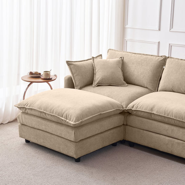 English Elm 105" L-shaped Chenille Sectional with Ottoman Pocket Spring Living Room Sofa Coffee W1097S00227