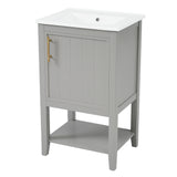 English Elm 20" Bathroom Vanity With Sink, Bathroom Cabinet With Soft Closing Door, Storage Rack and Open Shelf, Grey