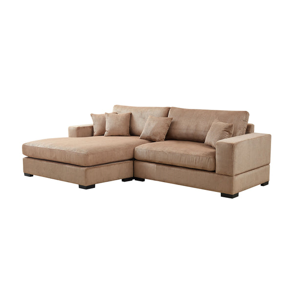 English Elm Mid Century Modern 3 Seater Sectional Sofa with Reversible Chaise and Accent Pillows Brown W876S00348