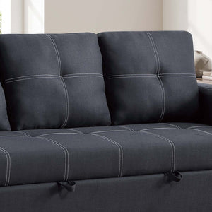 English Elm Sectional Convertible Sleeper Sofa Black Tufted Polyfiber Pull-Out Bed Firm Support Stylish 87" B011P398872