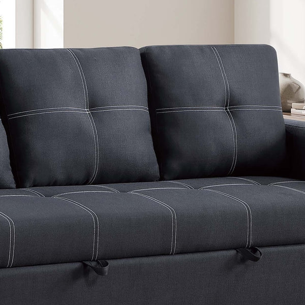 English Elm Sectional Convertible Sleeper Sofa Black Tufted Polyfiber Pull-Out Bed Firm Support Stylish 87" B011P398872