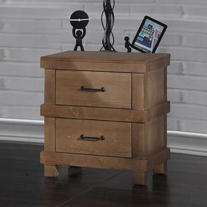 English Elm Wooden Nightstand With 2 Drawers In Antique Oak Finish - Stylish, Durable, And Timeless Bedroom Storage Solution B016P253784-GIGA