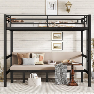 English Elm Full Metal Bunk Bed With Convertible Lower Sofa, Safety Rails & Space-Saving Design In Black Finish W1580S00207