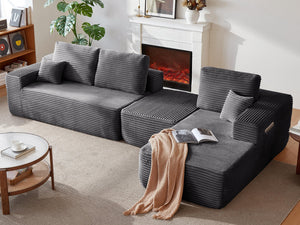English Elm 104" Modular U-shape Sectional Plush Corduroy Deep Seat Sofa for Modern Living Rooms W3975S00038
