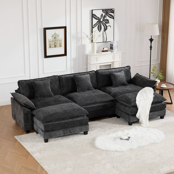 English Elm Wider Armrest 3-Seat Sectional Sofa - Modern Chenille Couch For Living Room, Easy Assembly, Black W1143S00040-GIGA
