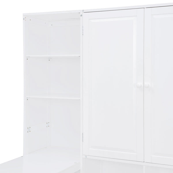 English Elm Full Size Wooden Daybed With Versatile Workspace, Three Storage Drawers, And Adjustable Shelves N820S00055K