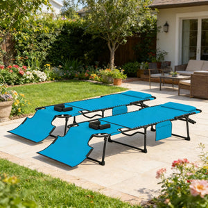 English Elm Outdoor Folding Chaise Lounges Set of Two with Bungee Mesh and Steel Frame T3971P454907