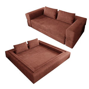 English Elm Sofa Convertible Memory Foam Sleeper Couch with Rectangle Pillow & Removable Cushions, Modern Chenille Lounge for Bedroom Orange W3670P355577