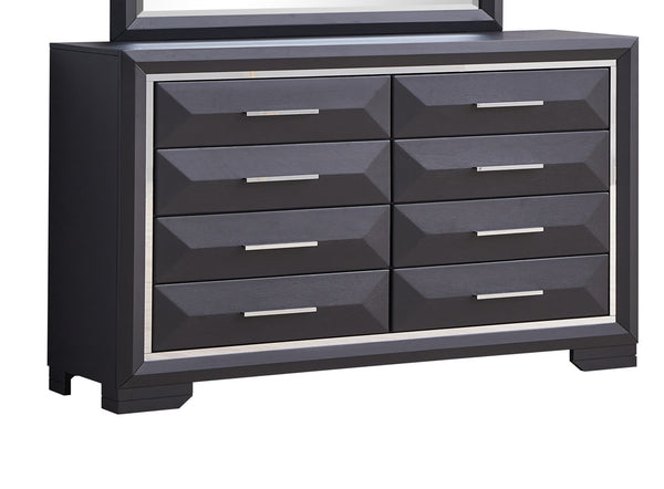 English Elm Liverpool King Bed with Bevel Panel Headboard, Matte Finish, Brushed Steel Accents & Storage Drawers Black 42 L x 62 W x 19 H B078P285485