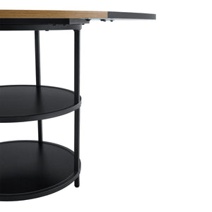 English Elm Table and Chair Set Sunburst Mdf Round Dining for Six with Dual Shelf Black Metal Legs W1151S03850