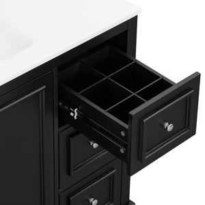 English Elm 36'' Transitional Bathroom Vanity with Ceramic Sink, Solid Wood Frame, Adjustable U-Shelf & Soft-Close Doors Black N729P292966B