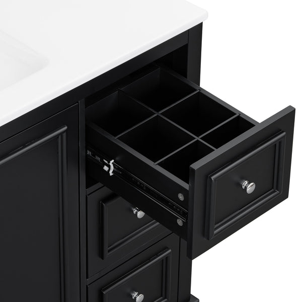 English Elm 36'' Transitional Bathroom Vanity with Ceramic Sink, Solid Wood Frame, Adjustable U-Shelf & Soft-Close Doors Black N729P292966B