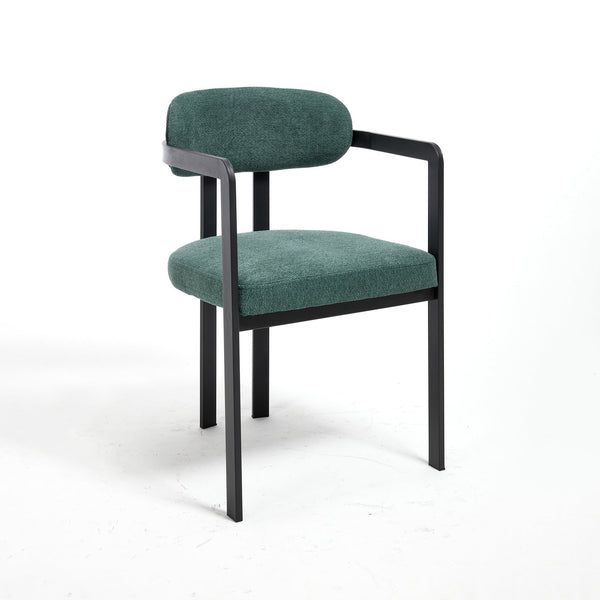 English Elm Modern Tufted Boucle Dining Chairs Set of 2 with Curved Back and Matte Metal Legs Antique Green,Black W3244P337417
