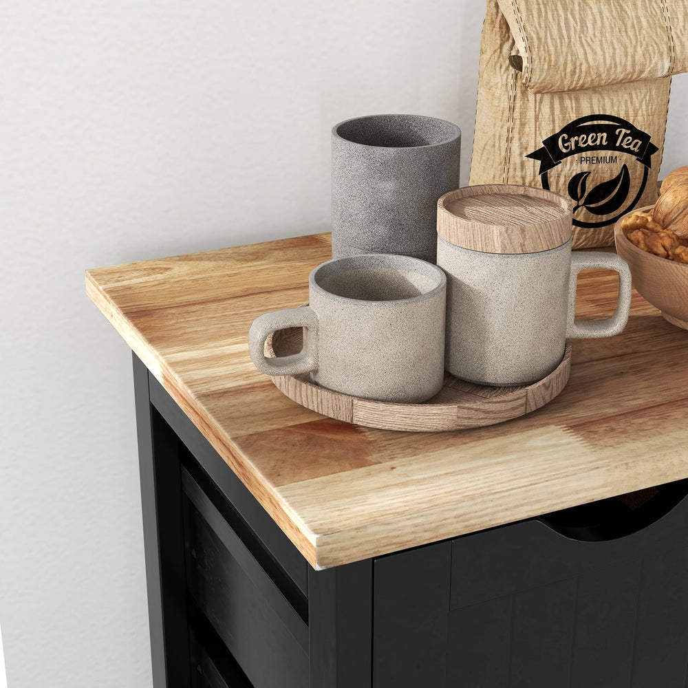 English Elm HOMCOM Rolling Kitchen Island Cart with Butcher Block Top, 3 Drawers, Shelves & 360° Wheels (Black) W2225P217389