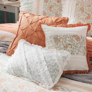 English Elm 9 Piece Cotton Percale Comforter Set - Elegant Coral King Bedding With Paisley Print & Pillows B03596895