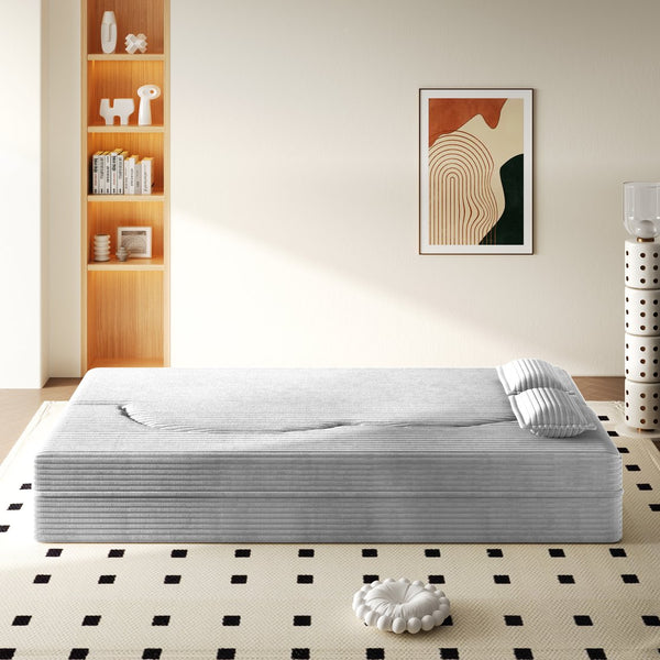 English Elm Modern Corduroy Floor Sofa Foldable Twin Sleeper Foam Filled for Compact Living Spaces Light Grey W1885P435361