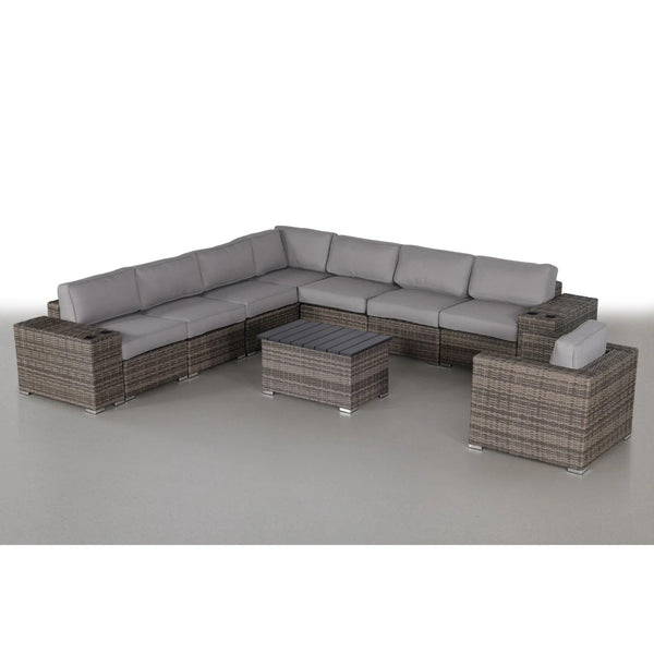 English Elm 11-Piece Rattan Sectional Seating Group, Fully Assembled Outdoor 7-Seat Set with 17 Cushions, HDPE Wicker B120S00174