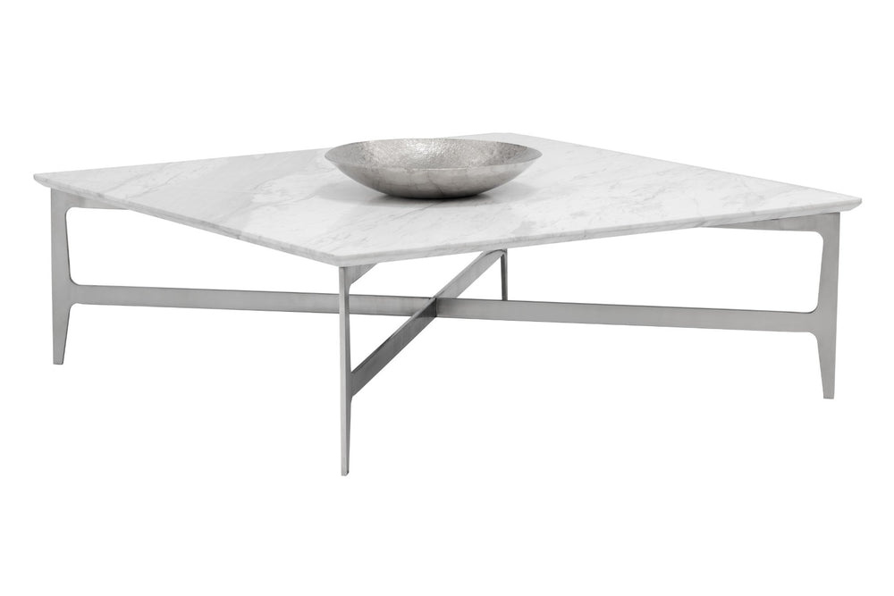 Sunpan CLEARWATER Marble Coffee Table – Elegant Low-Profile Design with Stainless Steel Base for Modern Spaces 104431