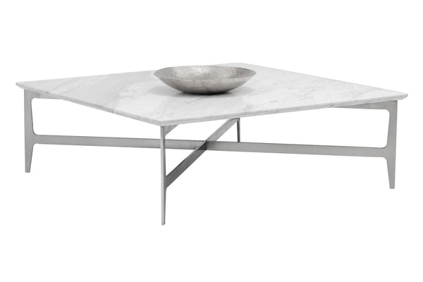 Sunpan CLEARWATER Marble Coffee Table – Elegant Low-Profile Design with Stainless Steel Base for Modern Spaces 104431