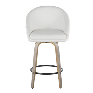 English Elm Fixed-height Swivel Counter Stools with Faux Leather Seats and Chrome Footrest Set of 2 White B202S01839
