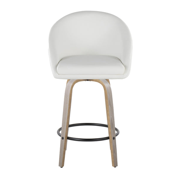 English Elm Fixed-height Swivel Counter Stools with Faux Leather Seats and Chrome Footrest Set of 2 White B202S01839