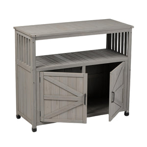 English Elm Wooden Solid Bar Height Buffet Cabinet with Slatted Panels for Patio or Dining W2640P262542