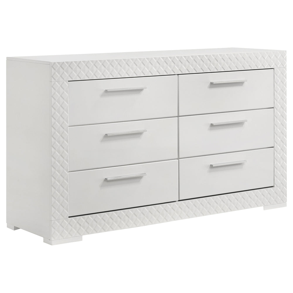 English Elm Pierce Six Drawer Diamond Embossed Dresser with Sleek High Sheen Finish for Modern Bedrooms Gloss White B062P447669