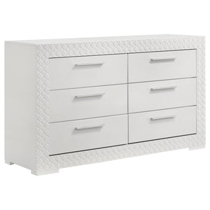 English Elm Pierce Six Drawer Diamond Embossed Dresser with Sleek High Sheen Finish for Modern Bedrooms Gloss White B062P447669