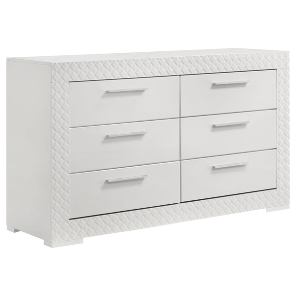 English Elm Pierce Six Drawer Diamond Embossed Dresser with Sleek High Sheen Finish for Modern Bedrooms Gloss White B062P447669