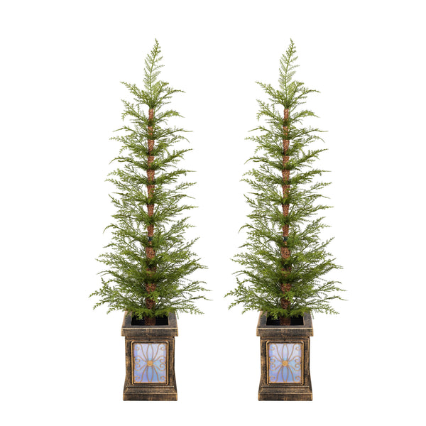 English Elm 4ft Pe Artificial Christmas Trees Set of 2 with Gold Potted Bases for Mantel or Entryway N769P351701G
