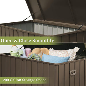 English Elm 200 Gallon Outdoor Storage Deck Box with Galvanized Steel, Waterproof, Lockable, Wheels, Large Dark Brown W1859P168273