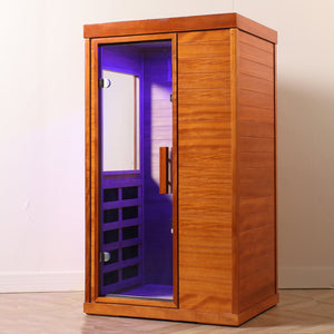 English Elm Infrared Dry Sauna with Okoume Wood Chromotherapy Lighting and Carbon Fiber Heat Panels W3973S00006